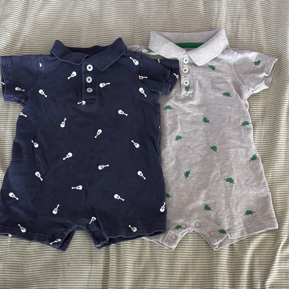 Navy and Gray Baby Rompers, guitar and dinosaur 9 months